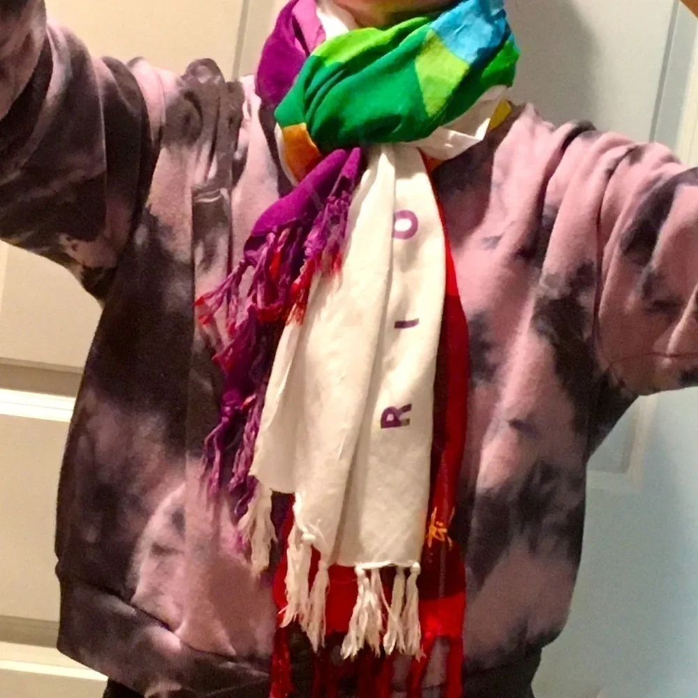 Colorful, Rainbow, Art Deco, Pashmina Style Fringe Wrap Scarf from Brazil